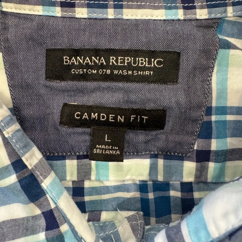 Banana Republic Camden Fit Blue Plaid Button Down Shirt L